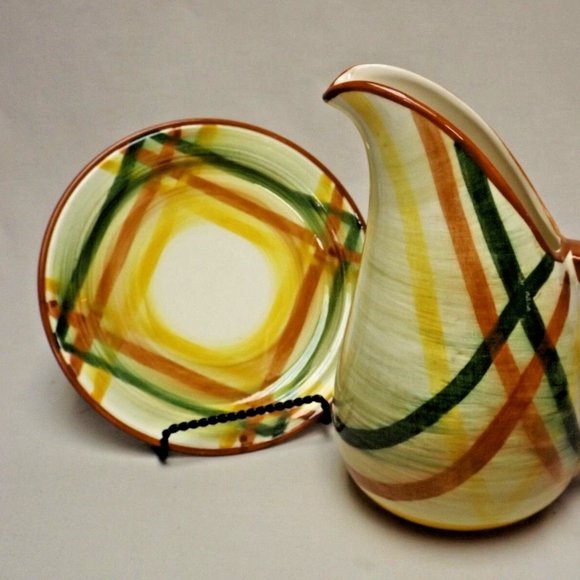 Vernonware Homespun Hand Painted Under Glaze 7 1/2" Salad Plate & 32 oz. Pitcher - Picture 12 of 13